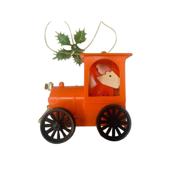Vintage Doubl Glo Plastic Santa Train Ornament Hong Kong 3 7/8"L x 2 1/2"h - Picture 2 of 7